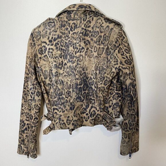NEW Walter Baker Francis Leopard Print Leather Motorcycle Jacket - Picture 4 of 7